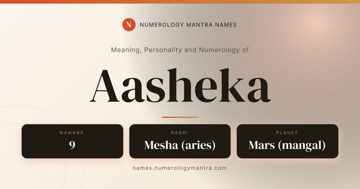 Aasheka name meaning, Namaank calculation, and Vedic profile analysis